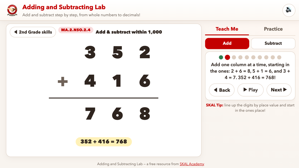 Preview of the SKAL Adding and Subtracting Lab